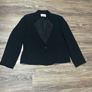 Albert Nipon black silk blend jacket rock glam black tie 16 L XL